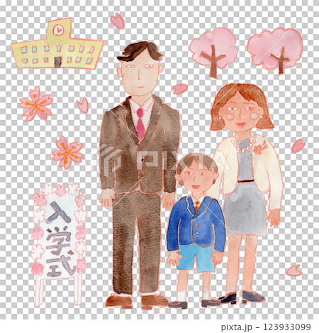 入学式の家族の水彩イラスト 入学式の家族の水彩イラスト 123933099
