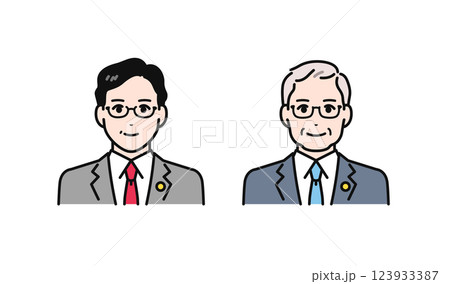 バッジをつけたスーツのミドル・シニア男性のシンプルなベクターイラストセット 123933387