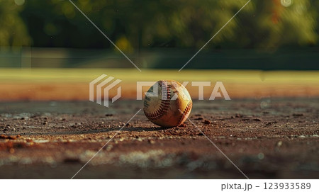 Baseball on sports field. Generative AI 123933589
