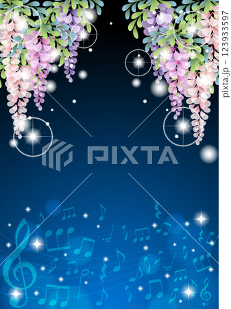 藤の花、背景、青、縦、イラスト、かわいい、音楽 123933597
