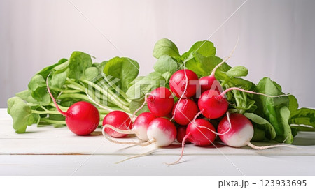 Ripe radishes close-up. Generative AI 123933695