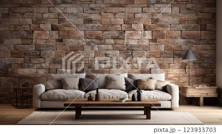 Rough stone wall background. Generative AI 123933703