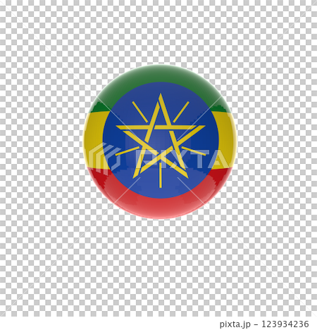 ethiopian flag in glossy round button of icon 123934236