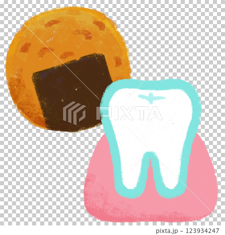 Simple illustration, crayon touch, hard rice crackers and strong teeth 123934247