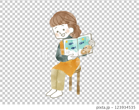 Woman reading a picture book - watercolor 123934535