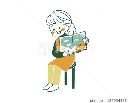 絵本の読み聞かせをしている女性-4色 123934558