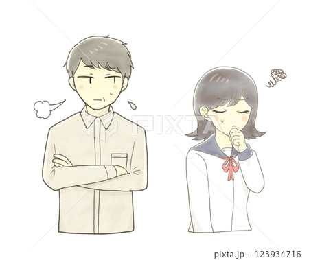不機嫌そうな女子学生と不安そうなミドル男性 123934716
