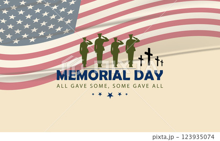 Memorial Day Tribute with Soldiers and American...のイラスト素材 [123935074 ...