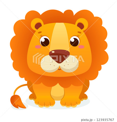 Cute cartoon lion on isolated background.Vector illustration. 123935767