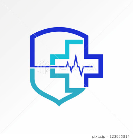 Logo design graphic concept creative premium vector stock image top sell line plus medical health care shield badge frequency hospital clinic pharmacy 123935814