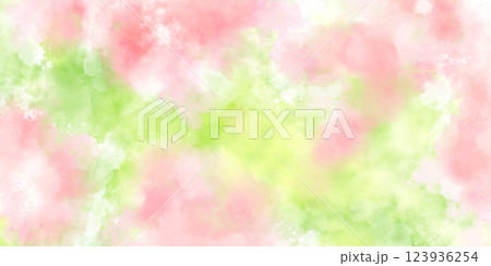 春色の水彩抽象画, ピンクと白とグリーンのにじみが美しい背景 123936254