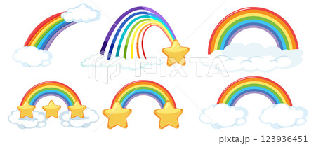 Colorful Rainbows and Stars in Clouds 123936451
