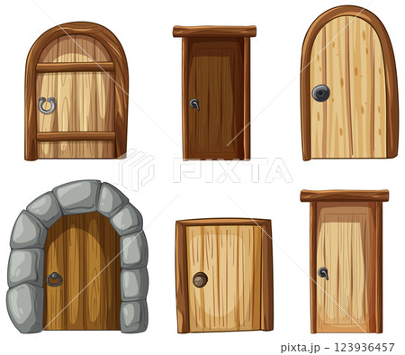 Variety of Wooden Door Illustrations 123936457