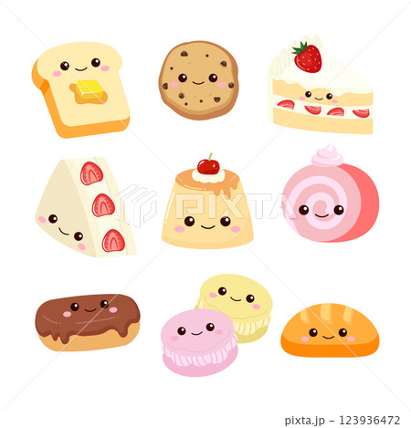 Cute sweet dessert cake bread pudding collection clipart 123936472