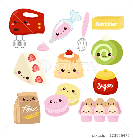 Cute baking tool and dessert collection 123936473