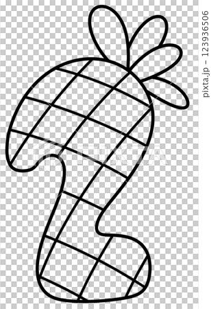 Hand drawn outline illustration of  pineapple number 2, number clipart with fruit for kids, school worksheet 123936506