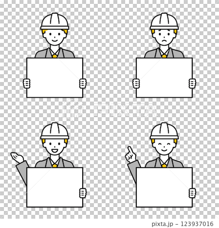 パネルを持った人物のセット_作業員の男性 123937016