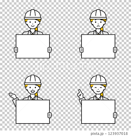 Set of people holding panels_women workers Set of people holding panels_women workers 123937018