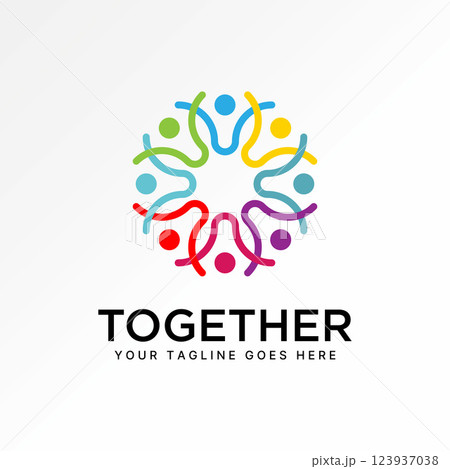 Logo design graphic concept creative premium vector stock image top sell happy active holding hands people rotation partnership team success community 123937038