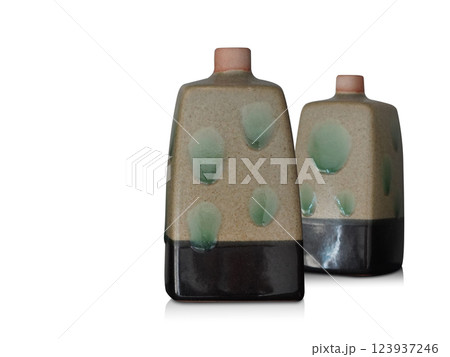antique two ceramic vases on white background, decor, decoration, fashion, ancient, copy space antique two ceramic vases on white background, decor, decoration, fashion, ancient, copy space 123937246