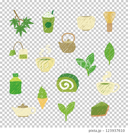 Green tea, matcha, tea icon, hand-drawn style 123937610