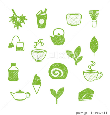緑茶　抹茶　お茶　アイコン 手描き風 123937611