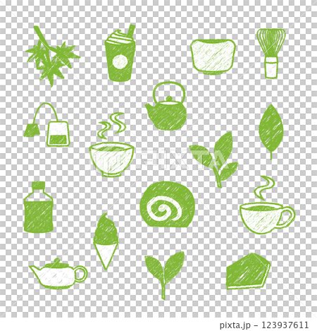緑茶　抹茶　お茶　アイコン 手描き風 123937611