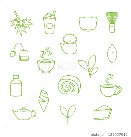 緑茶　抹茶　お茶　アイコン 手描き風 123937612
