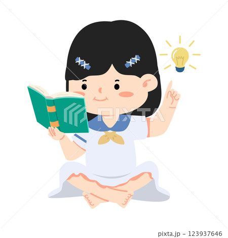 Kid reading book with idea lamp Kid reading book with idea lamp 123937646