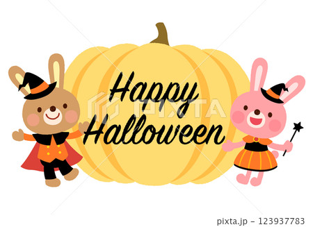かわいいウサギ　ハロウィン　ロゴ 123937783