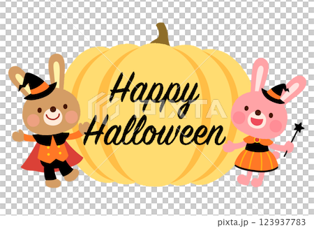 かわいいウサギ　ハロウィン　ロゴ 123937783