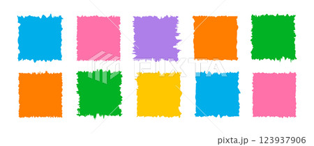 Set of Jagged Square. Torn paper sheet for stickers or collages. Zig zag Wavy Edge elements isolated on white background. Colorful Vector illustration in grunge style 123937906