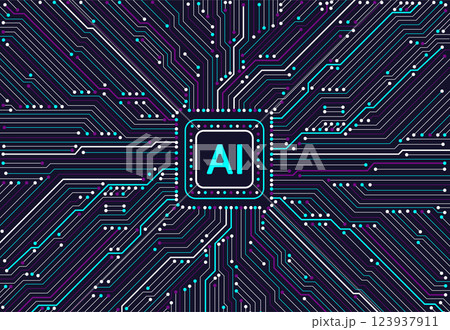 Abstract artificial intelligence chipset on circuit board in futuristic concept technology artwork for web, banner, card, cover. Vector illustration 123937911