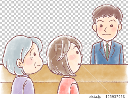 養老福利科_養老諮詢_男性諮詢師、老年母親和中年女兒 123937938