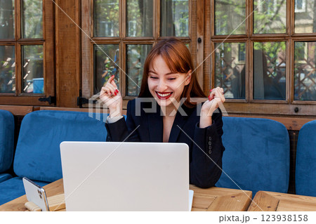 The girl is talking on a video link 123938158