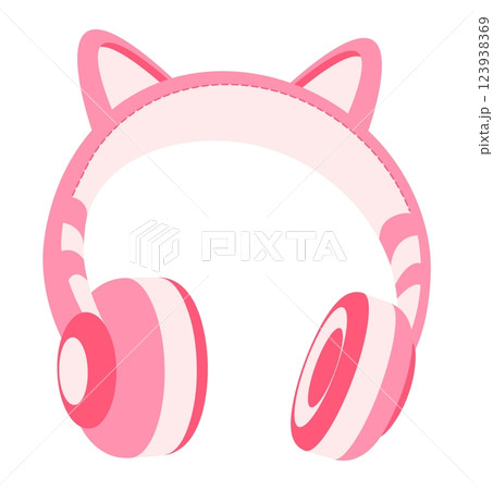 Isometric pink wireless over ear headphones with decorative cat ears. Portable gadget fashionable girly accessory. 3D vector isolated on white background Isometric pink wireless over ear headphones with decorative cat ears. Portable gadget fashionable girly accessory. 3D vector isolated on white background 123938369