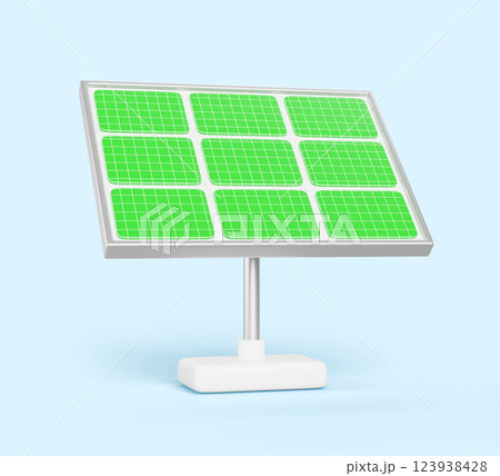 3d cartoon solar panel isolated render icon. Green sun energy from battery with wireframe cell station. Eco concept of sunlight collector for renewable clean alternative electricity. 3D illustration 123938428
