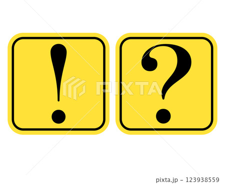 ビックリマークとはてなマーク 四角 黄 ビックリマークとはてなマーク 四角 黄 123938559