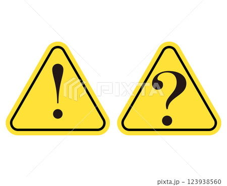 ビックリマークとはてなマーク 三角 黄 ビックリマークとはてなマーク 三角 黄 123938560
