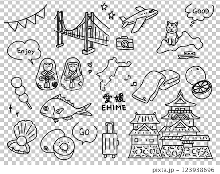 Ehime hand-drawn illustration set 123938696