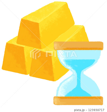 砂時計と金塊 クレヨンタッチ シンプルイラスト 砂時計と金塊 クレヨンタッチ シンプルイラスト 123938717