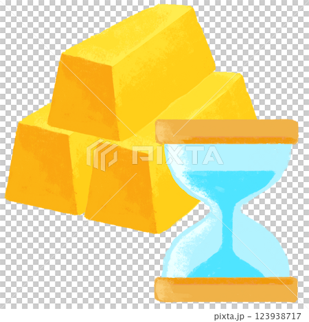 砂時計と金塊 クレヨンタッチ シンプルイラスト 砂時計と金塊 クレヨンタッチ シンプルイラスト 123938717