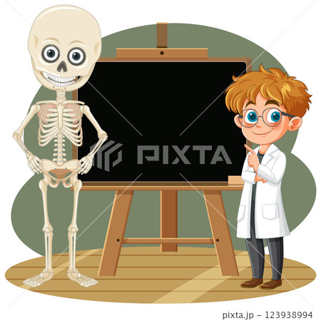 Young Scientist with Skeleton Model Young Scientist with Skeleton Model 123938994