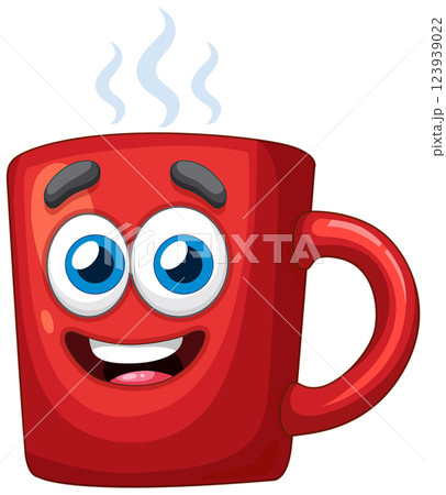 Cheerful Red Coffee Mug Illustration Cheerful Red Coffee Mug Illustration 123939022