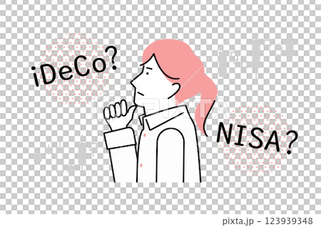 Illustration of a woman with questions about Nisa and Ideco 123939348