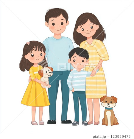 犬が好きな仲良し家族のイラスト 123939473