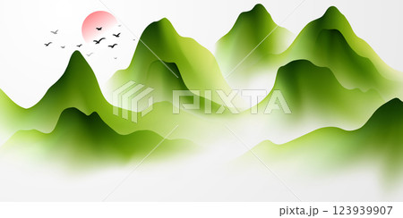 Modern design vector illustration of beautiful Chinese ink landscape painting. 123939907