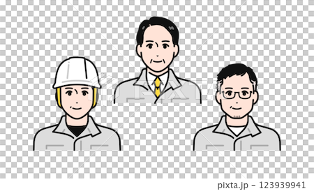 Simple vector illustration set of middle-aged and senior men wearing work clothes 123939941