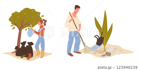 Volunteers Collecting Litter From Nature 123940239