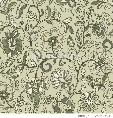Seamless Botanical Vintage Style Pattern 123940304